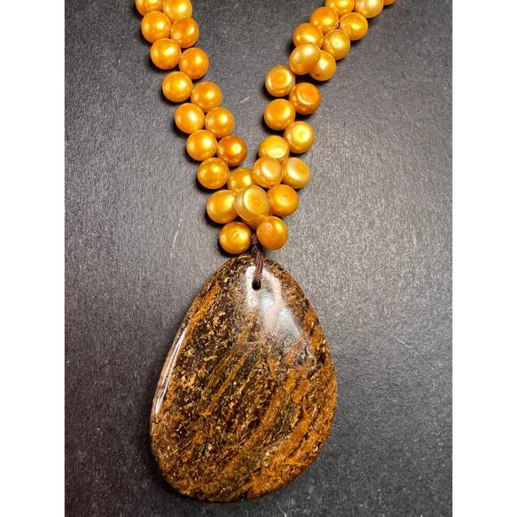 NEW freshwater pearl and bronzite necklace with sterling silver clasp - Picture 6 of 11